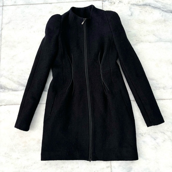 TOV Holy G Inc. Black Wool Blend Coat Full Zip Textured Lined Womens Size 38/8 - Picture 1 of 11
